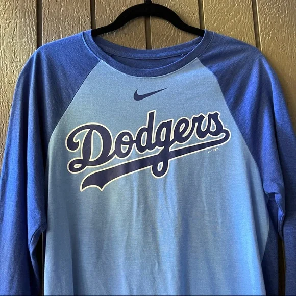 NIKE Dodgers Royal/Navy MLB Tri-Blend Raglan 3/4-Sleeve T-Shirt Size S… - Picture 4 of 9